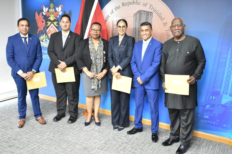 Caption: From left, Videsh Praim, Amit Krishan Mahabir, Permanent Secretary in the Finance Ministry Michelle Durham-Kissoon, Chairman Reyna Kowlessar, Finance Minister Davendranath Tancoo and Selwyn Cudjoe. Missing: D Adam J Moss and Sharlene Maharaj