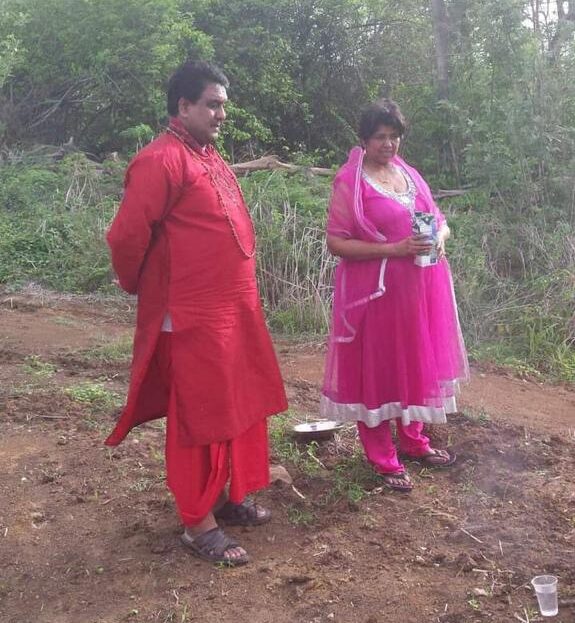 President of the Tobago Hindu Society Pulwaty Beepath and Pundit Ramdath Mahase