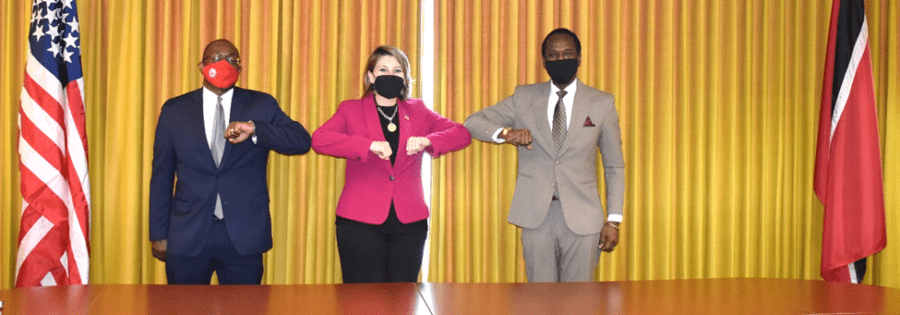 From left Charge d’Affaires of the Embassy of the United States of America in Trinidad and Tobago, Shante Moore; Deputy Assistant Secretary of the Department of State in the United States of America Barbara Feinstein; and Minister of National Security Fitzgerald Hinds.