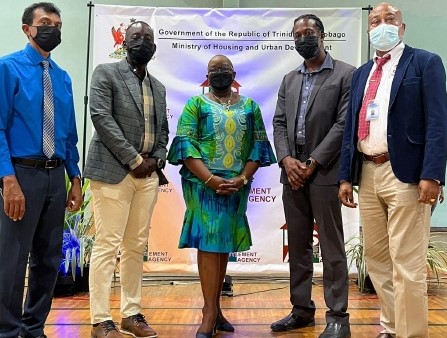 From left LSA CEO Hazar Hosein, MP for Point Fortin Kennedy Richards, Minister of Housing and Urban Development Camille Robinson-Regis, Minister in the Ministry Adrian Leonce and LSA Chairman Wayne Inniss