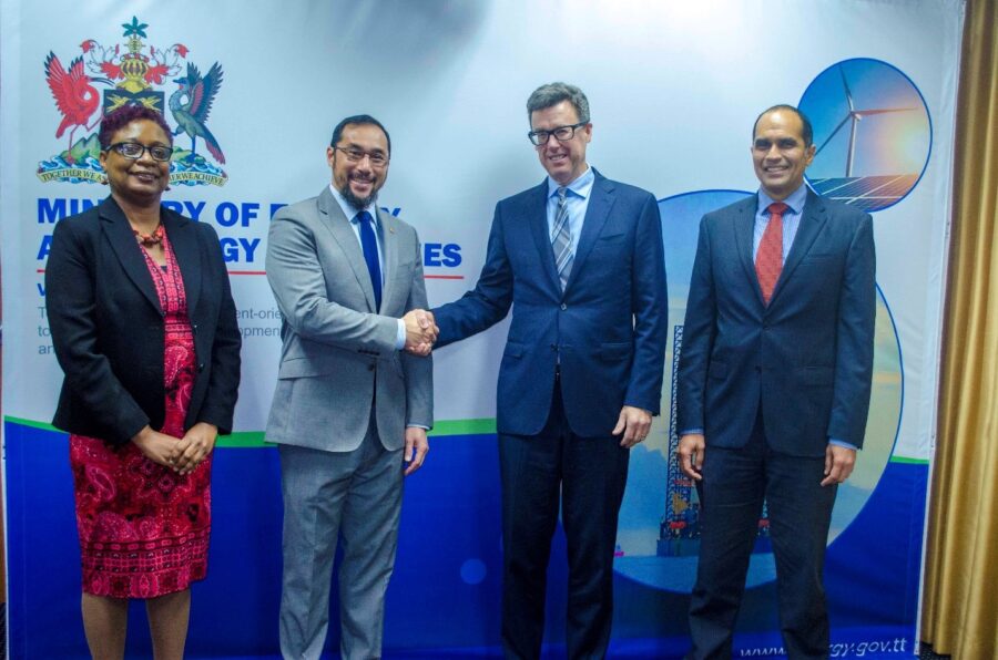 From left, Permanent Secretary of the Ministry of Energy and Energy Industries Penelope Bradshaw-Niles, Minister of Energy and Energy Industries Stuart Young, Senior Vice President - Finance and Chief Financial Officer, Methanex Corporation Ian Cameron and Managing Director and President at Methanex Corporation, Trinidad and Tobago Colin Bain