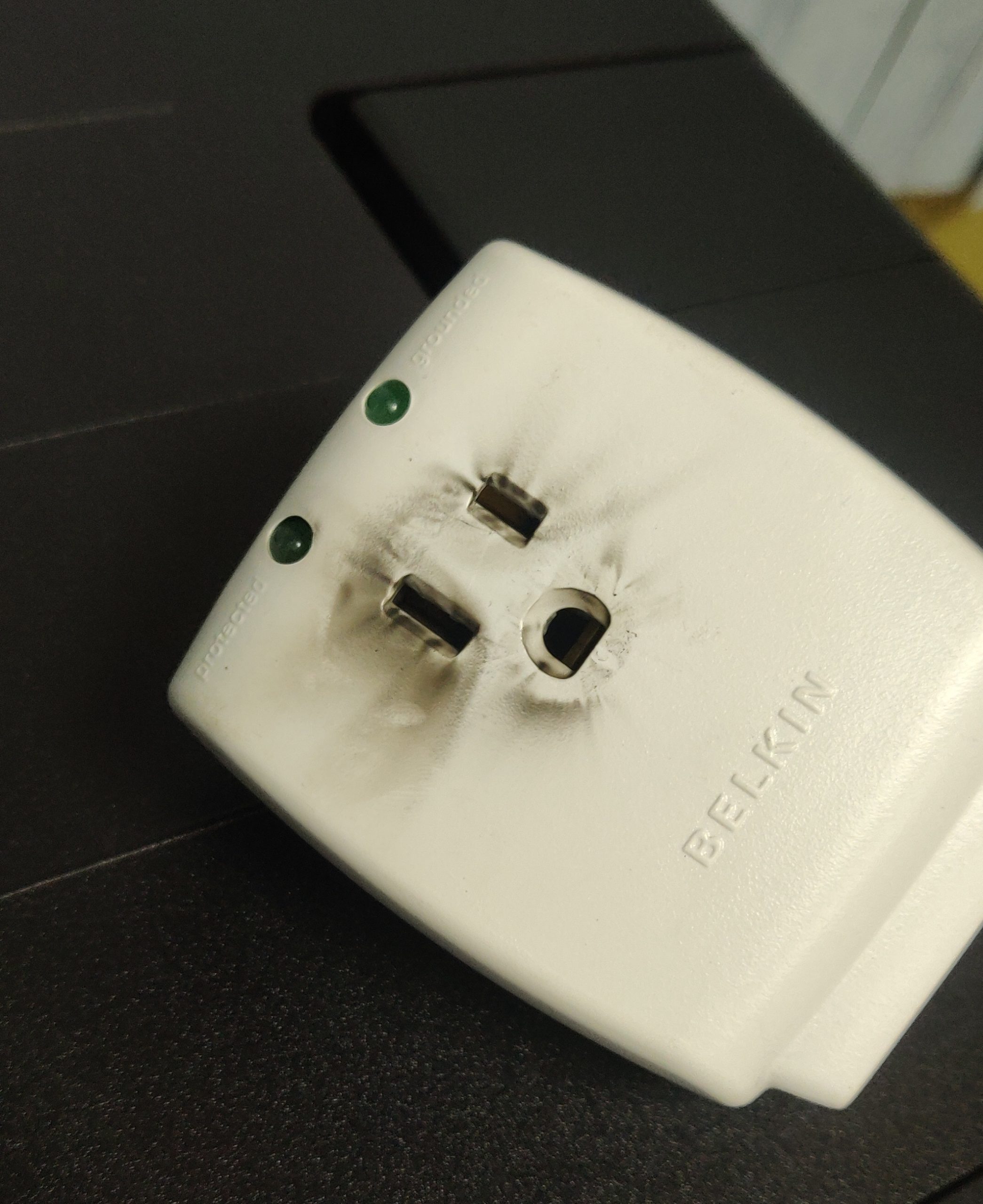 One of the damaged surge protectors from her law office. Taken by Neela Ramsundar