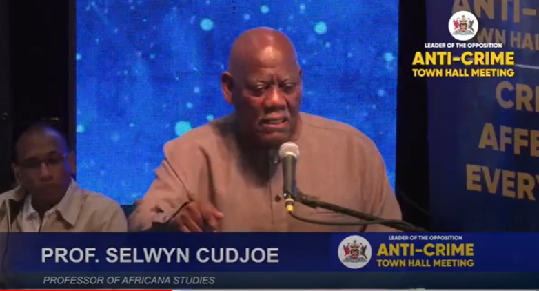 Screengrab of Professor Selwyn Cudjoe at the Anti-Crime Talks on Monday