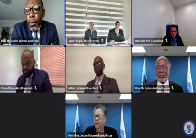 CCJ judges hearing the case management as lawyers for Surname and and Derek Ramsamoj make their position known (CMC Photo)