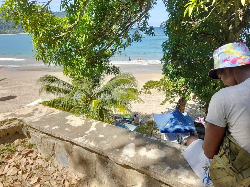 Listening to the SoE press conference from Las Cuevas Bay. AZp News/Sue-Ann Wayow