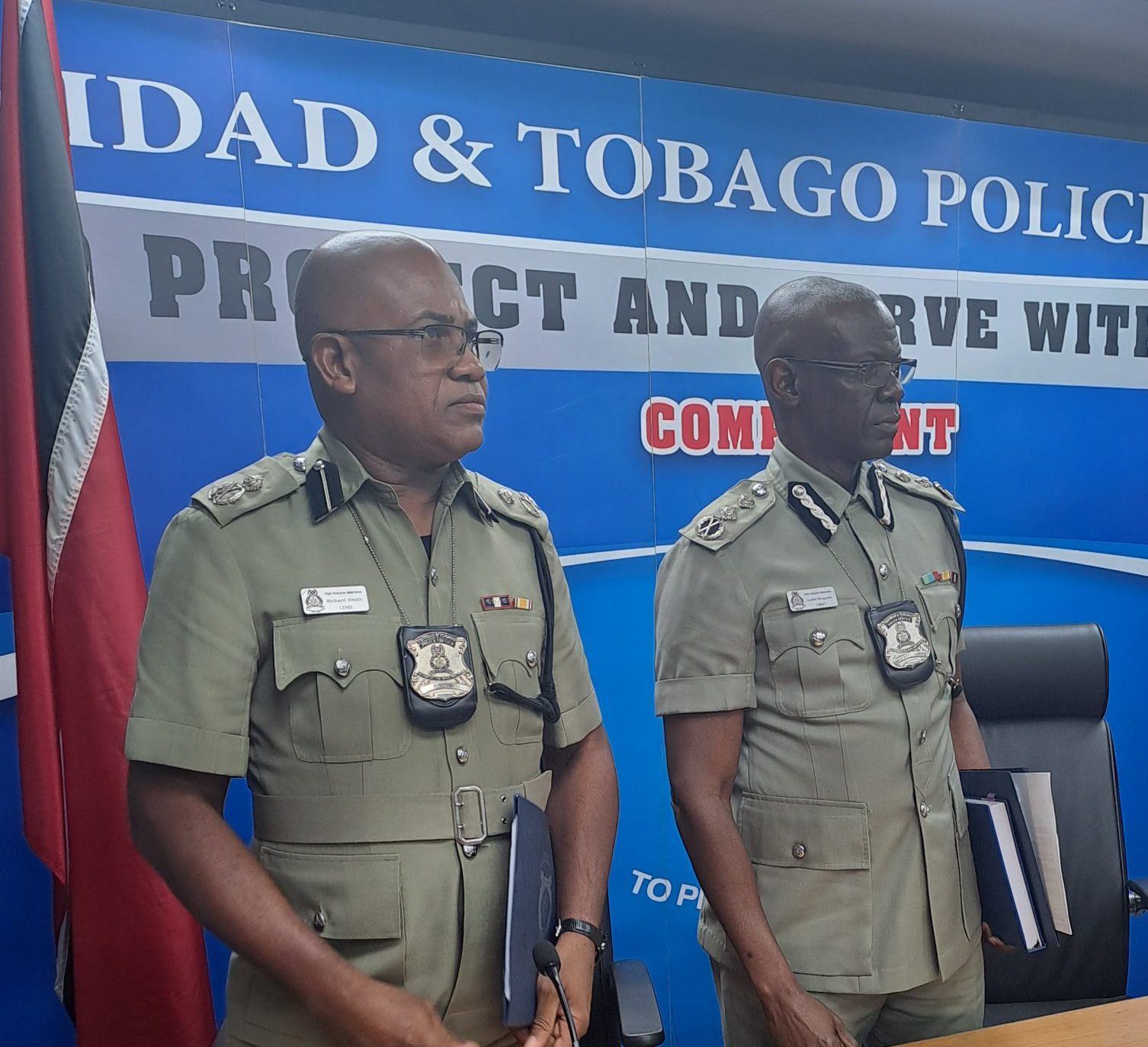 Assistant Commissioner of Police, North West and Special Operations, Richard Smith, left, and Deputy Police Commissioner Junior Benjamin. AZP/Prior Beharry