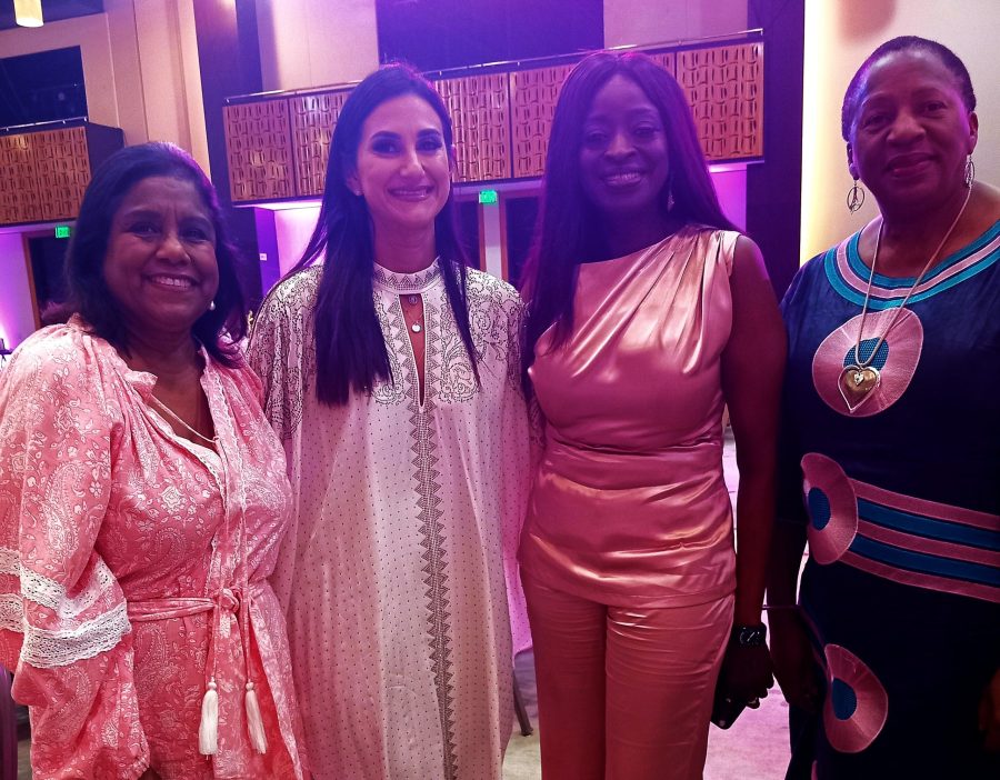 Caption: President of the InterClub of Trinidad and Tobago Justine Aboud-Chamely, second left, with government ministers from left Paula Gopee-Scoon, Donna Cox and Pennelope Beckles. AZP News/Prior Beharry