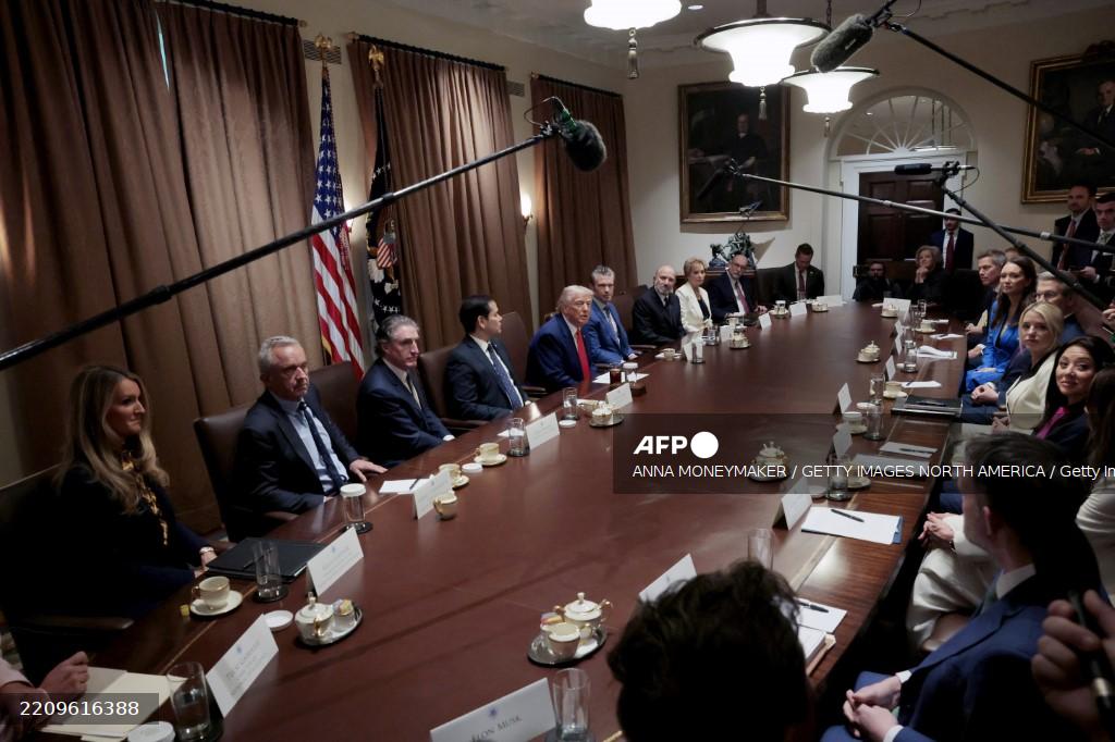 US President Donald Trump holds a Cabinet meeting at the White House on April 10, 2025 in Washington, DC.