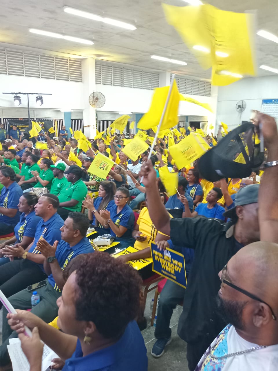 UNC supporters at a meeting at the Rio Claro East Secondary School on Saturday. AZP News/Prior Beharry