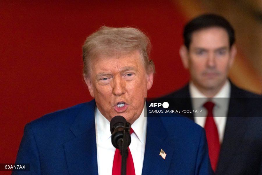 Caption: US President Donald Trump addresses the nation from the White House in Washington, DC on June 21, 2025, following the announcement that the US bombed nuclear sites in Iran
