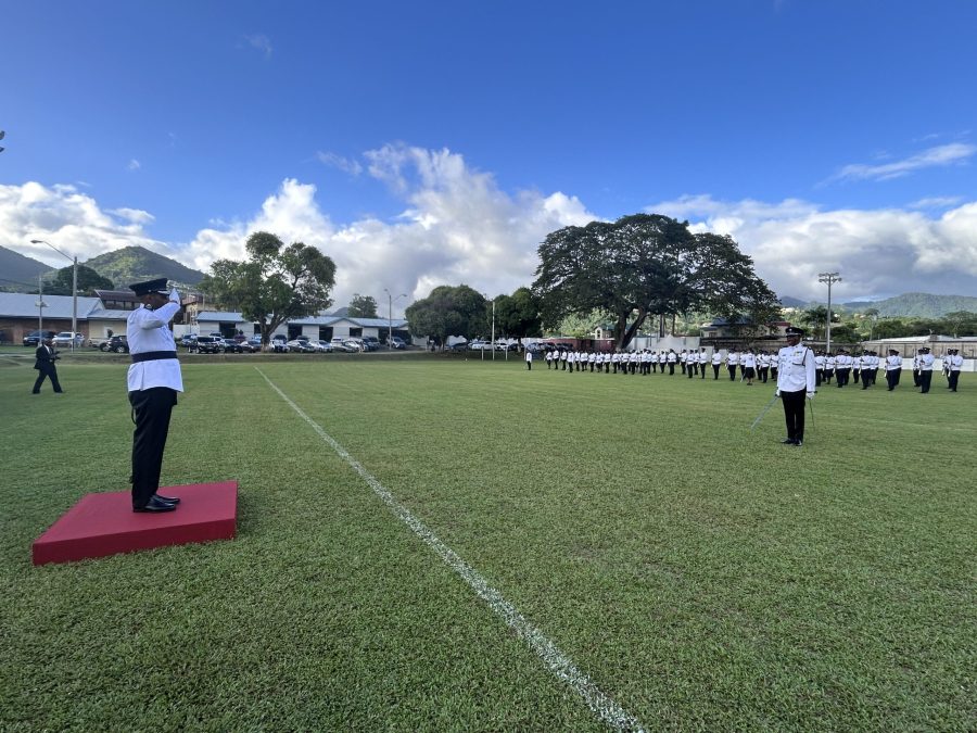 Commissioner of Police Allister Guevarro gives his first salute to the TTPS as the new COP at his ceremonial appointment on Tuesday at the Police Barracks, St James. AZP News/Alicia Chamely