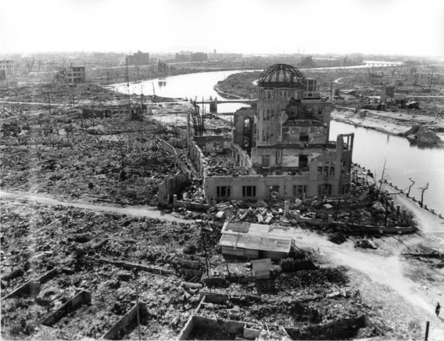 This handout picture taken on November, 1945 by US Army and released from Hiroshima Peace Memorial Museum shows the A-bomb Domea, three months after the atomic bomb was dropped by B-29 bomber Enola Gay over the city of Hiroshima