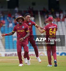 WI vs Pakistan Blades celebrates Shafique with Seales Motie