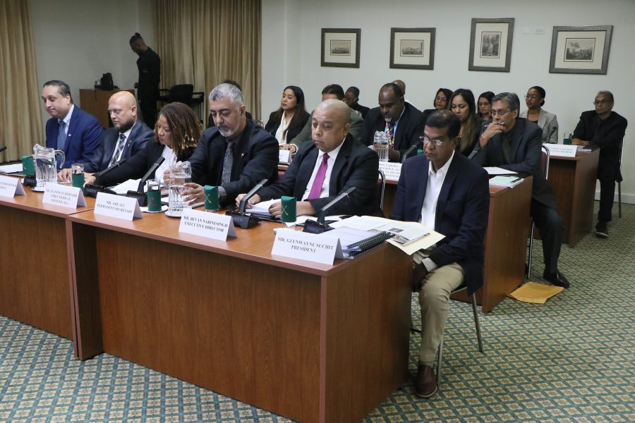 Caption: Officials appearing before the Public Administration and Appropriations Committee. Photo: T&T Parliament