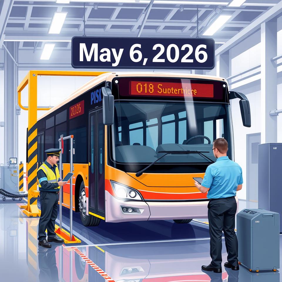 Bus being inspected
