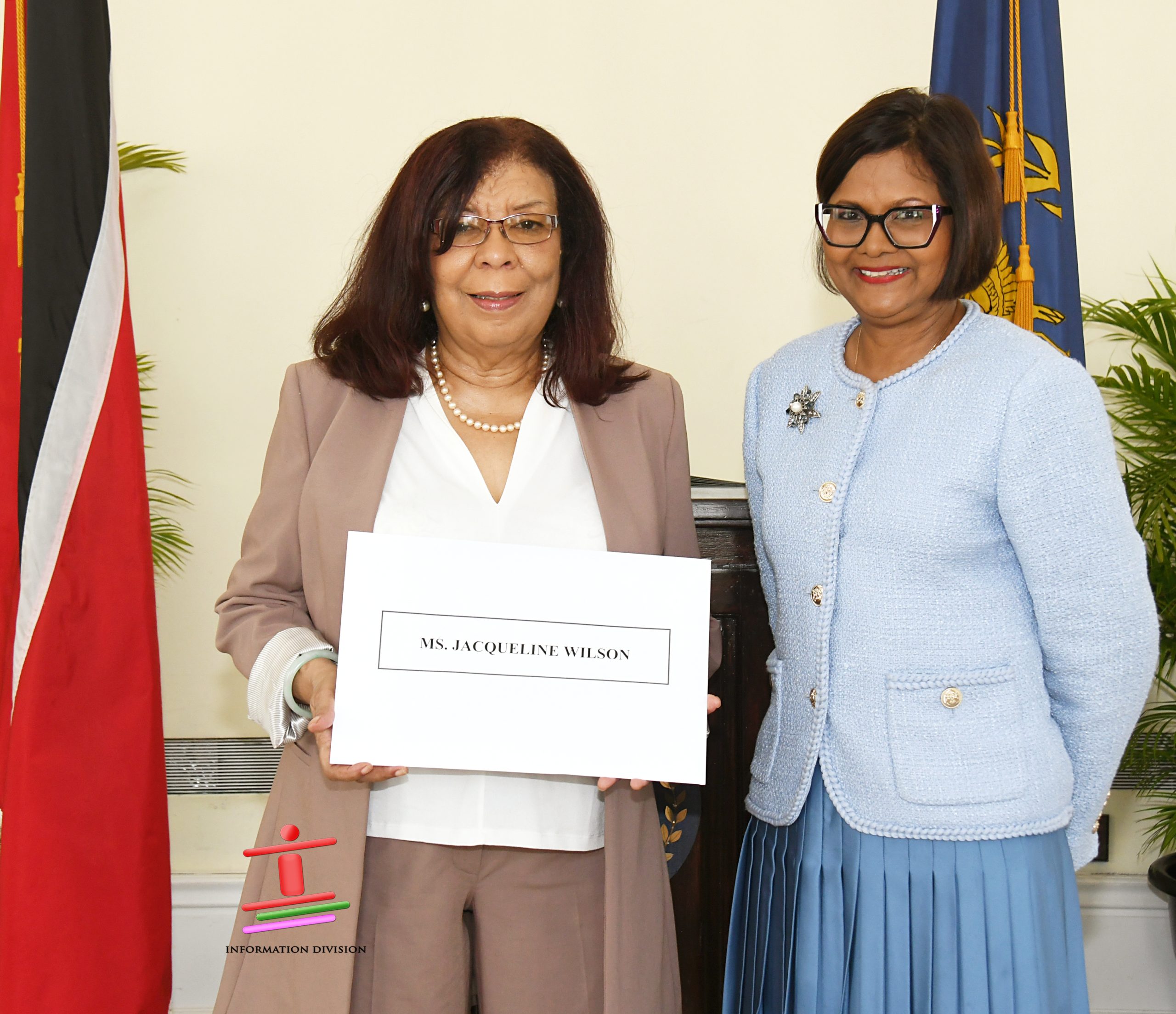 President Christine Kangaloo, right, with newly-appointed chairman of the EBC Jacqueline Wilson