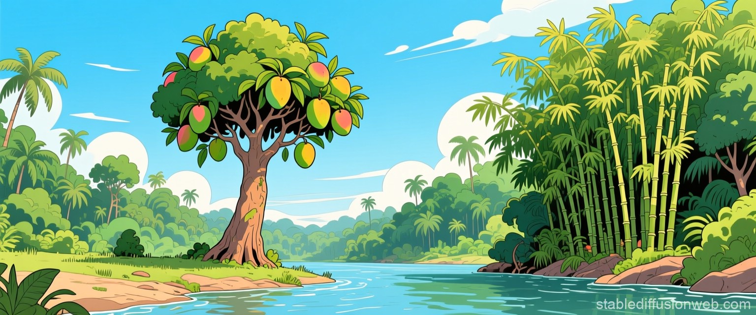 Mango Tree and Bamboo Bush in Jungle