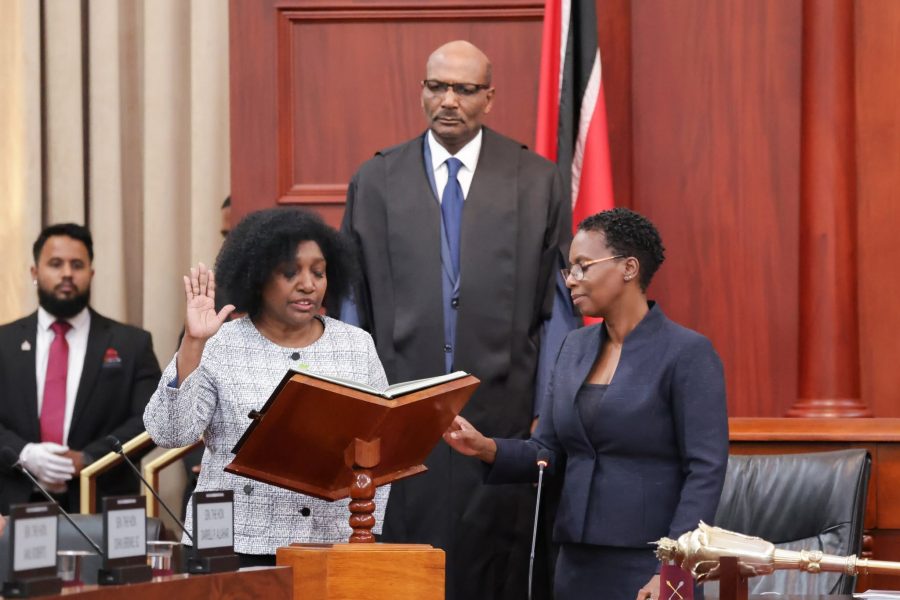Caption: Margaret Rose taking oath as an Opposition Senator. Photo: T&T Parliament